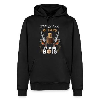 Couper Le Bois Humour Bûcheron - Sweat à capuche Premium bio Homme - noir - Devant - Nico (187cm)