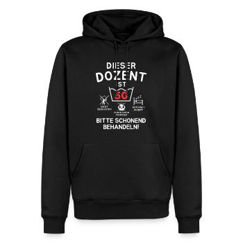 This lecturer is 50. - Men’s Premium Organic Hoodie - black - Front - Nico (187cm)