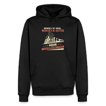 Weniger Arbeiten Mehr Modelleisenbahn Lokomotive - Männer Premium Bio Hoodie - Schwarz - Vorne - Nico (187cm)