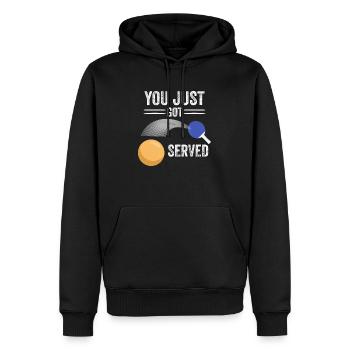 tu viens d'être servi idée cadeau ping pong - Sweat à capuche Premium bio Homme - noir - Devant - Nico (187cm)