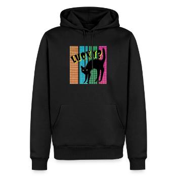 Chanceux? Chat - Sweat à capuche Premium bio Homme - noir - Devant - Nico (187cm)