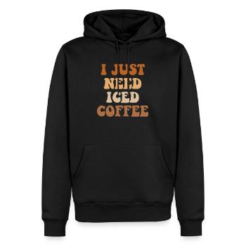Ich brauche nur Eiskaffee - Männer Premium Bio Hoodie - Schwarz - Vorne - Nico (187cm)