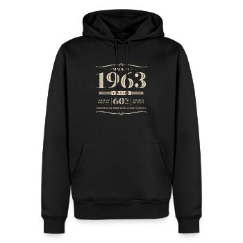60 ans. Né en 1963 - Sweat à capuche Premium bio Homme - noir - Devant - Nico (187cm)