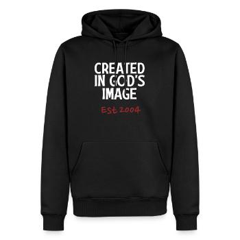 Créé à l’image de Dieu est 2004 - Sweat à capuche Premium bio Homme - noir - Devant - Nico (187cm)
