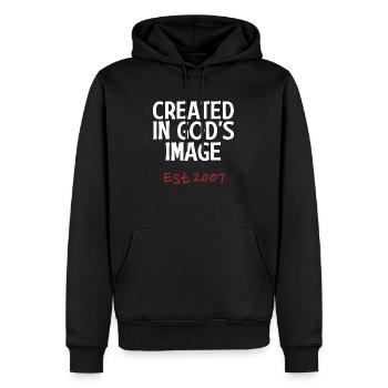 Geschaffen nach Gottes Bilde Est 2007 - Männer Premium Bio Hoodie - Schwarz - Vorne - Nico (187cm)