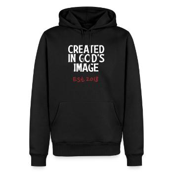 Créé à l’image de Dieu Est 2018 - Sweat à capuche Premium bio Homme - noir - Devant - Nico (187cm)
