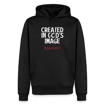 Créé à l’image de Dieu est 2021 - Sweat à capuche Premium bio Homme - noir - Devant - Nico (187cm)