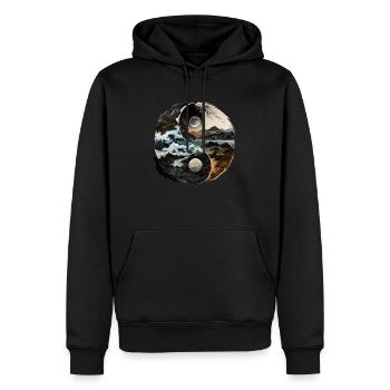 Ying et Yang Nature Design Montagnes Vagues de la goutte de mer - Sweat à capuche Premium bio Homme - noir - Devant - Nico (187cm)