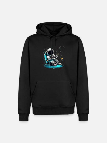 Astronaute à la pêche - Sweat à capuche Premium bio Homme - noir