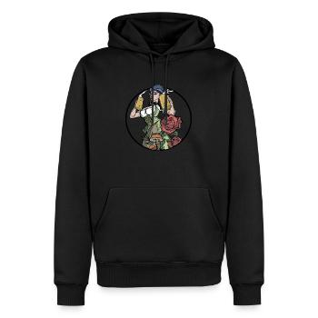 Biergarten // Oldschool // Illustration - Männer Premium Bio Hoodie - Schwarz - Vorne - Nico (187cm)
