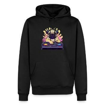 Mops Hund DJ Geschenkidee - DJ Hund - Männer Premium Bio Hoodie - Schwarz - Vorne - Nico (187cm)