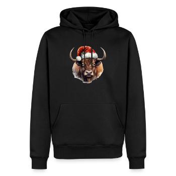 Bison mit Weihnachtsmütze, T-Shirt, Tasse - Männer Premium Bio Hoodie - Schwarz - Vorne - Nico (187cm)