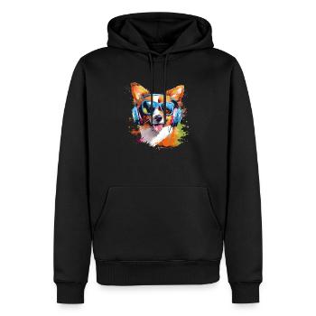 Witziges Hunde Design mit Brille & Kopfhörer - Männer Premium Bio Hoodie - Schwarz - Vorne - Nico (187cm)