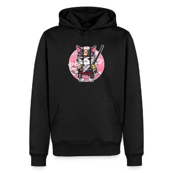 Samurai Katze & Kirschblüten #6 - Männer Premium Bio Hoodie - Schwarz - Vorne - Nico (187cm)