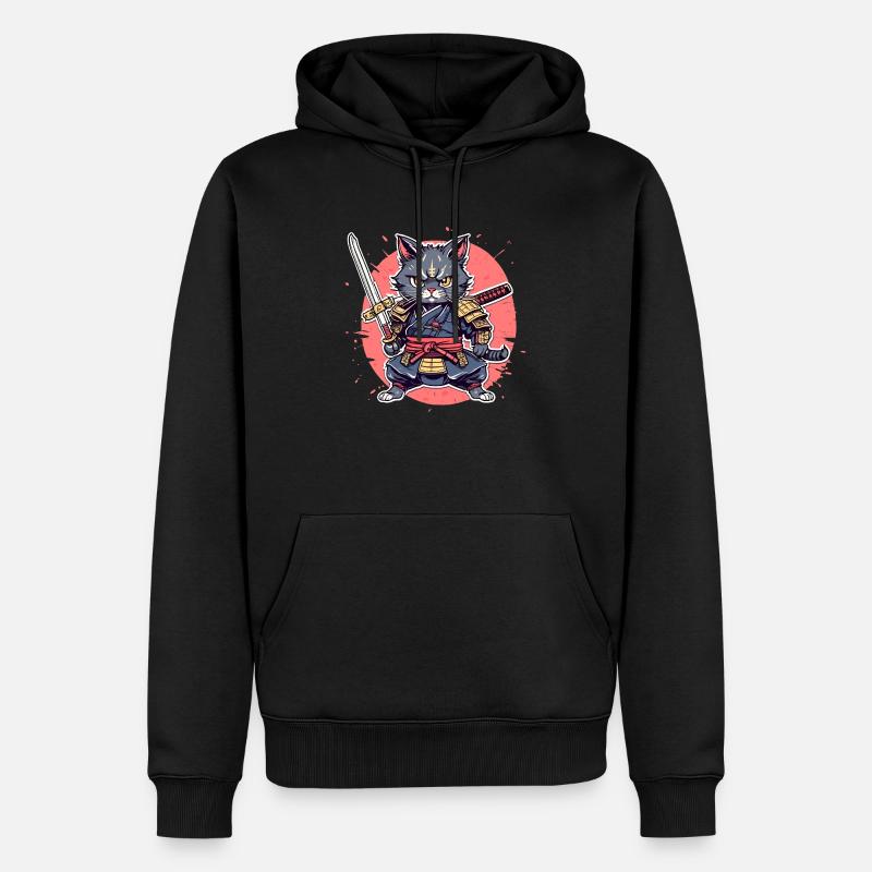 Chat samouraï #32 - Sweat à capuche Premium bio Homme - noir