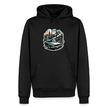 voiture vintage americaine et sportive - Sweat à capuche Premium bio Homme - noir - Devant - Nico (187cm)