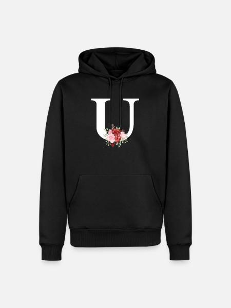 Red Floral U Letter - Men’s Premium Organic Hoodie - black