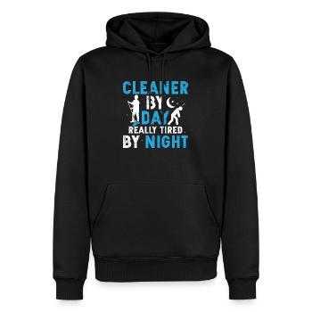 Nettoyeur le jour Vraiment fatigué la nuit Nettoyage Hous - Sweat à capuche Premium bio Homme - noir - Devant - Nico (187cm)