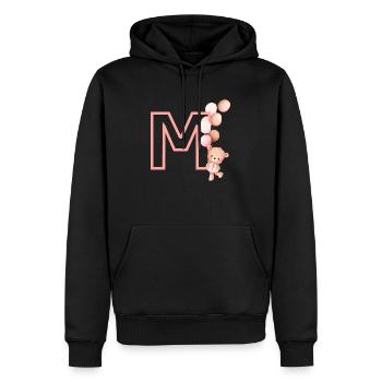 Lettre m rose ours - Sweat à capuche Premium bio Homme - noir - Devant - Nico (187cm)