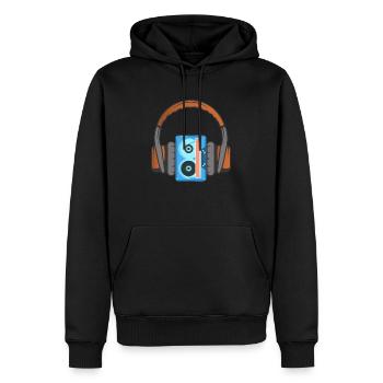 Kopfhörer und Audiokassette - Männer Premium Bio Hoodie - Schwarz - Vorne - Nico (187cm)