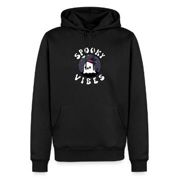 SPOOKY VIBES Logo - Sweat à capuche Premium bio Homme - noir - Devant - Nico (187cm)