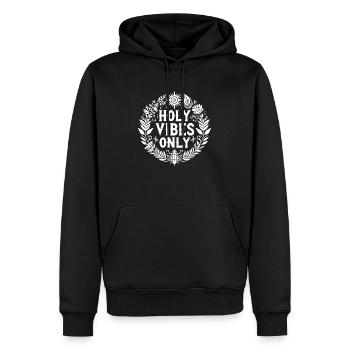 Vibrations sacrées uniquement - Sweat à capuche Premium bio Homme - noir - Devant - Nico (187cm)
