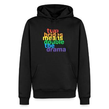 Two brides, same sex couple bachelorette shirt - Men’s Premium Organic Hoodie - black - Front - Nico (187cm)
