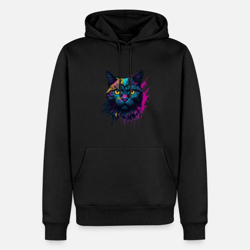 Buntes trendiges Splash Art Katzendesign - Männer Premium Bio Hoodie - Schwarz