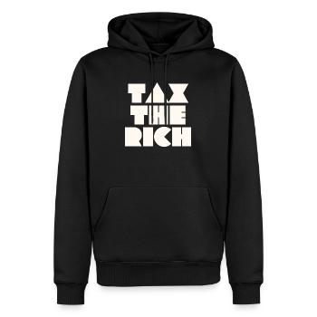 TAXEZ LES RICHES - Sweat à capuche Premium bio Homme - noir - Devant - Nico (187cm)