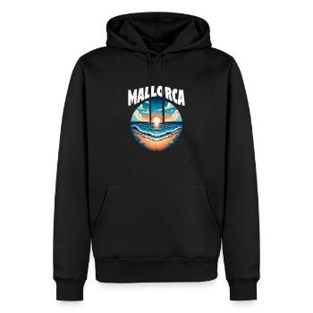 Vacances au coucher du soleil à Majorque - Sweat à capuche Premium bio Homme - noir - Devant - Nico (187cm)