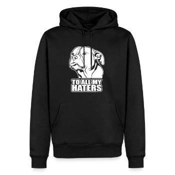 To all my haters Spruch Hund Hunde Wilsigns - Männer Premium Bio Hoodie - Schwarz - Vorne - Nico (187cm)