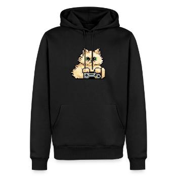 Le chat persan Negan jouant dans le pixel art - Sweat à capuche Premium bio Homme - noir - Devant - Nico (187cm)