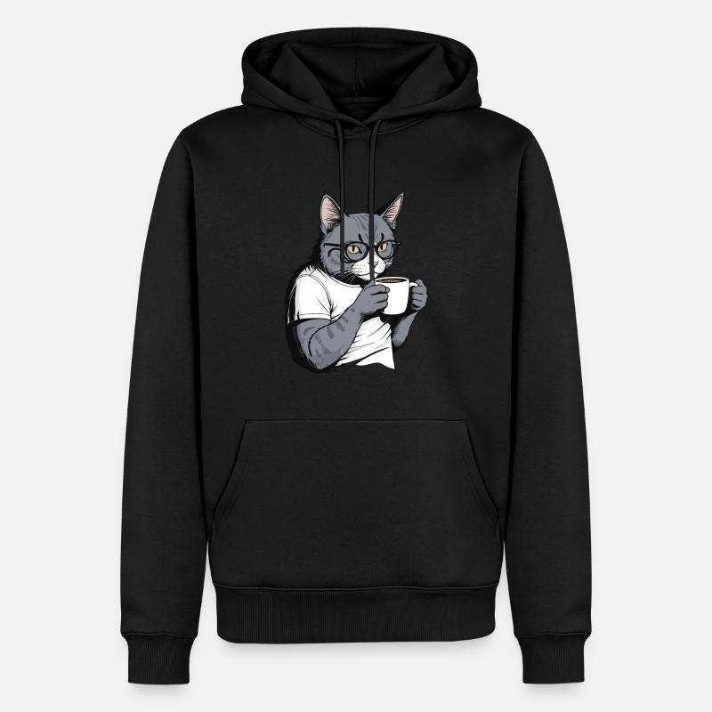 Chat buveur de café - Sweat à capuche Premium bio Homme - noir
