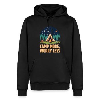 Camp More, Worry Less - Männer Premium Bio Hoodie - Schwarz - Vorne - Nico (187cm)