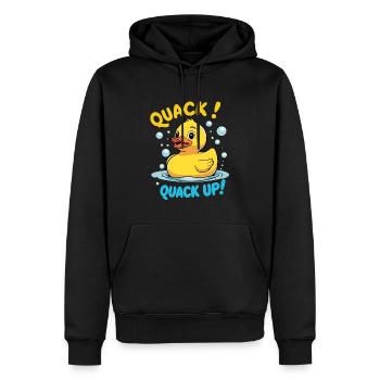Dessin animé drôle de canard en caoutchouc - Sweat à capuche Premium bio Homme - noir - Devant - Nico (187cm)