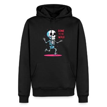 Bone to Be Wild - Fun Skeleton Design - Men’s Premium Organic Hoodie - black - Front - Nico (187cm)