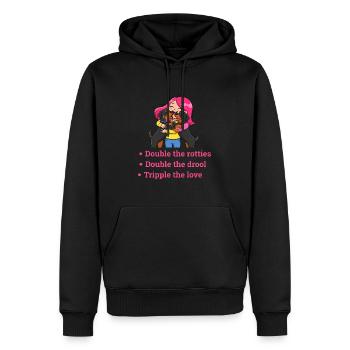 Doubler les rotties, tripler l’amour - Sweat à capuche Premium bio Homme - noir - Devant - Nico (187cm)