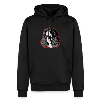 Eine Frau wie aus einem noir Film orange - Männer Premium Bio Hoodie - Schwarz - Vorne - Nico (187cm)