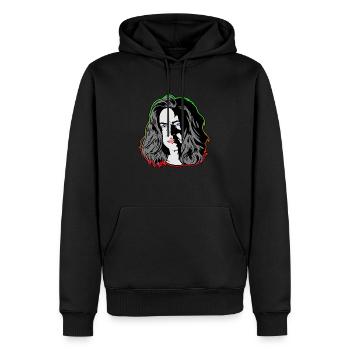 Eine Frau wie aus einem noir Film grün/orange - Männer Premium Bio Hoodie - Schwarz - Vorne - Nico (187cm)