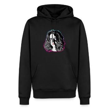 Eine Frau wie aus einem noir Film türkis/pink - Männer Premium Bio Hoodie - Schwarz - Vorne - Nico (187cm)