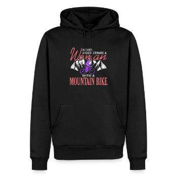 Never Underestimate A Woman With Mountain Bike - Männer Premium Bio Hoodie - Schwarz - Vorne - Nico (187cm)