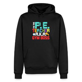 Je suis le professeur d’éducation physique A.K.A. Gym Boss Physical Educ - Sweat à capuche Premium bio Homme - noir - Devant - Nico (187cm)