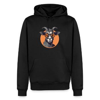 Ziege mit Sonnenbrille, gehörntes Säugetier, Ziege - Männer Premium Bio Hoodie - Schwarz - Vorne - Nico (187cm)