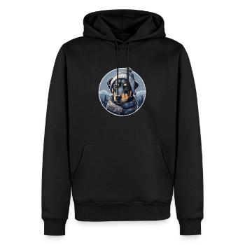 Pinscher d’hiver avec écharpe, veste et bonnet à pompon - Sweat à capuche Premium bio Homme - noir - Devant - Nico (187cm)