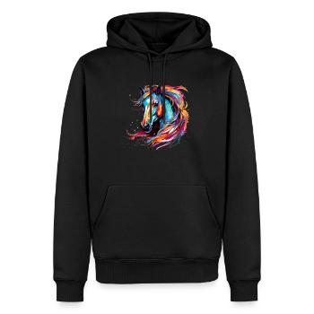 T-Shirt Cheval Chevaux Equitation Dressage Équestre - Sweat à capuche Premium bio Homme - noir - Devant - Nico (187cm)