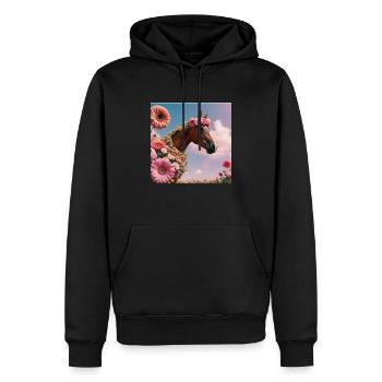 Pferdemädchen : Pferd mit Blumen - Männer Premium Bio Hoodie - Schwarz - Vorne - Nico (187cm)