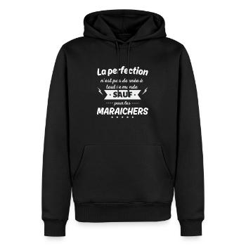 La perfection n est pas donnée sauf maraicher - Sweat à capuche Premium bio Homme - noir - Devant - Nico (187cm)