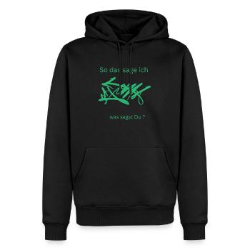 Design mit Spruch von R.St - Männer Premium Bio Hoodie - Schwarz - Vorne - Nico (187cm)