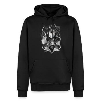 Manga Gun Girl Grau - Männer Premium Bio Hoodie - Schwarz - Vorne - Nico (187cm)