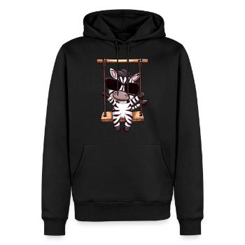 Zèbre Kawaii mignon, balançoire, mignon - Sweat à capuche Premium bio Homme - noir - Devant - Nico (187cm)